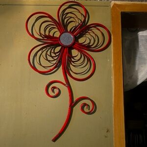 Red Metal Flower Wall Decor